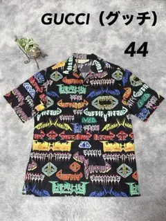 GUCCI美品/国内正規546192コットンマルチロゴプリント開襟半袖シャツ44