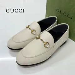 未使用 グッチ レザー ホースビット ローファー オフホワイト