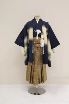 606ab40◎七五三 五歳 男児 着物&羽織&袴&角帯 五つ紋 鷹 茶系