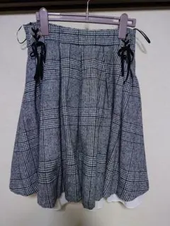 チェック柄フレアスカート リボン付き