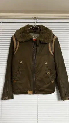 【00s DIESEL】レザー切替ボアカラーミリタリージャケットSのサムネイル