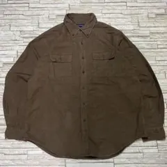 LANDS’END シャモアクロス ワークシャツ ブラウン 2ポケット