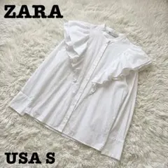 【大人可愛い♡清楚系】ZARA⭐︎ザラ　ラッフルブラウス　綿100％　ホワイト　Ｓのサムネイル