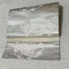 名古屋帯　銀色系 花柄　NO.123