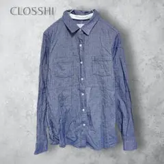 【CLOSSHI クロッシー】　長袖シャツ　コットン　綿　無地　ブルー洗える