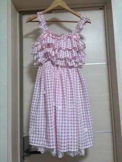 ToAlice サマーデイジーギンガムチェックジャンパースカート ピンク