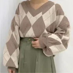 après jour mignon アーガイル柄 ニット セーター F ベージュ