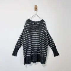 Gap ギャップ　ボーダー柄Vネックセーター　ニット　ダークグレー