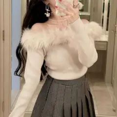 GRL ファーオフショルダーニットトップス an1271 ホワイト