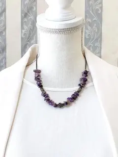 アメジストのさざれ＆シルバーネックレス／年代品ヴィンテージ／バラして素材などにも
