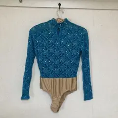 社交ダンス　ジェード色レオタード　パーティー　　セキネ