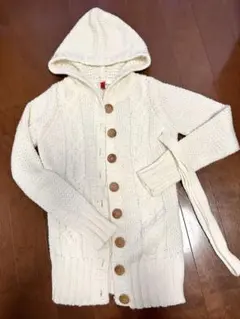 【美品】 H&M フード付きニットカーディガン ホワイト