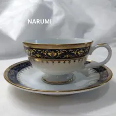 NARUMI カップ＆ソーサー 金彩 紺色 花柄 日本製 匿名配送
