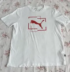 即発送 PUMA ロゴプリント Tシャツ 綿100 プーマ ビッグロゴＴシャツ白