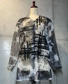 Dazur ダジュール モノクロ抽象柄 総レース シアージャケット 13号