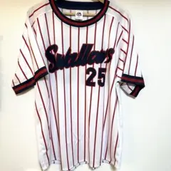 マジェスティック ストライプ 半袖 ベースボールシャツ 白 赤 綿 観戦