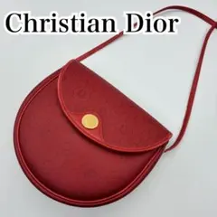 クリスチャンディオール ポシェット ショルダーバッグ ハニカム柄 レッド レザー