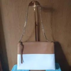 【良品】コーチ ロゴプリント レザー チェーン　ショルダー バッグ バイカラー