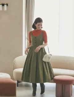 EU VINTAGEヨーロッパ古着フロントボタンリネンチロリアンワンピース 