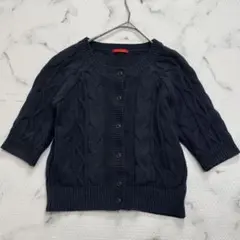 ✨美品✨YORKLANDヨークランド紺 ケーブルニットカーディガンL fj298のサムネイル
