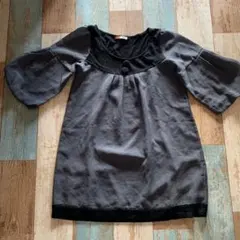 黒とグレーのチェック柄チュニック 五分丈