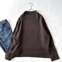 未使用級ミズイロインド ハイネック ワイドプルオーバー ウール ブラウンゆったり
