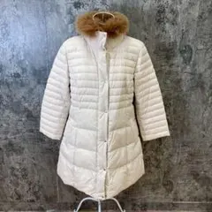 レリアン【L相当】フォックスファー付 ダウンジャケット/ミドル丈 キルティング