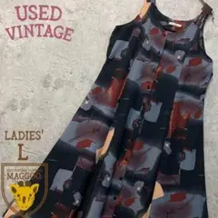 ☆US古着☆【モード デザイン 総柄 マキシ丈 キャミワンピース】レディースL程