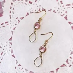 LTローズクリスタルシャネルストーン雫ピアス