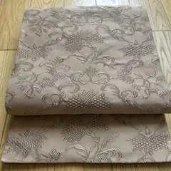 爪掻き本綴れ　八寸名古屋帯　更紗花文　柴染色　正絹　207