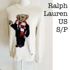 ラルフローレンのレディース クリームセーター、テディベアの刺繍ディテール付き