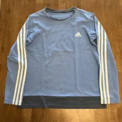adidas 水色 ストライプ 長袖シャツ150