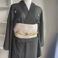 絽黒留袖夏帯セット　石黒梅鉢五つ紋　身丈155cm ビンテージ