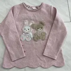 メゾピアノ　くま　うさぎ　カットソー　長袖　ラメ　ピンク