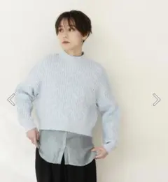 【エヌナチュラルビューティーベーシック】水色 ケーブルニット セーター M