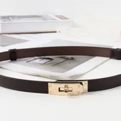 ターンロックベルト　レディース　ダークブラウン 細身 ベルト ゴールド バックル