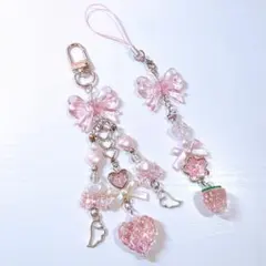 ビーズキーホルダー コレクトブック ストラップ ピンク 2コセット チャーム