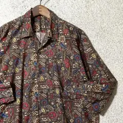 エスニック調 総柄シャツ 日本製 オリエンタル 綿100% 長袖 古着 L〜XL
