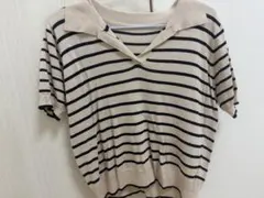 SHEIN ボーダー 半袖 ポロシャツ ニット