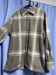 【GU】フリースチェックオーバーサイズシャツ ベージュ Mサイズ