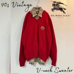Burberry Vintage バーバリー ニット 刺繍ロゴ Vネック ウールのサムネイル