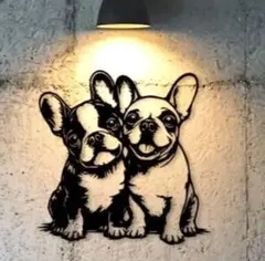 仲良し　フレンチブルドッグさん　アイアン　ウオールアート221 ウオールデコ