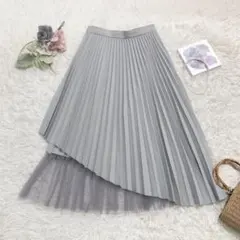 【美品】CAST: LISA 三陽商会 アシンメトリー プリーツスカートグレーL