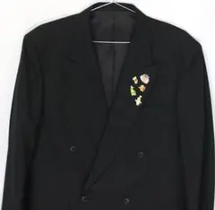 ダブルジャケット　ブラック　ピンバッチ　モード　古着　vintage