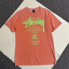 STUSSY ステューシー 陰陽バックプリントTシャツ ピンク Lサイズ