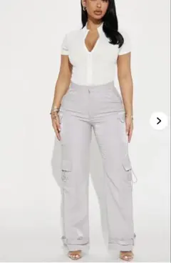 fashion novaサテン　グレー カーゴパンツ サイドポケット付き