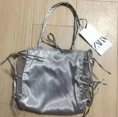 ZARA シルバーサテン トートバッグ