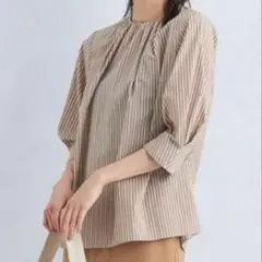 green label relaxingネック ギャザー 袖タック ブラウス