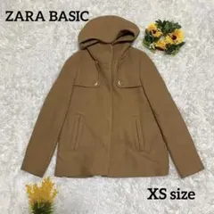 【ZARA BASIC】フード付きコート【XS】ブラウン　フェイクポケット