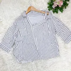 【GRL】 F オフショルダーストライプシャツ　ドロップショルダー